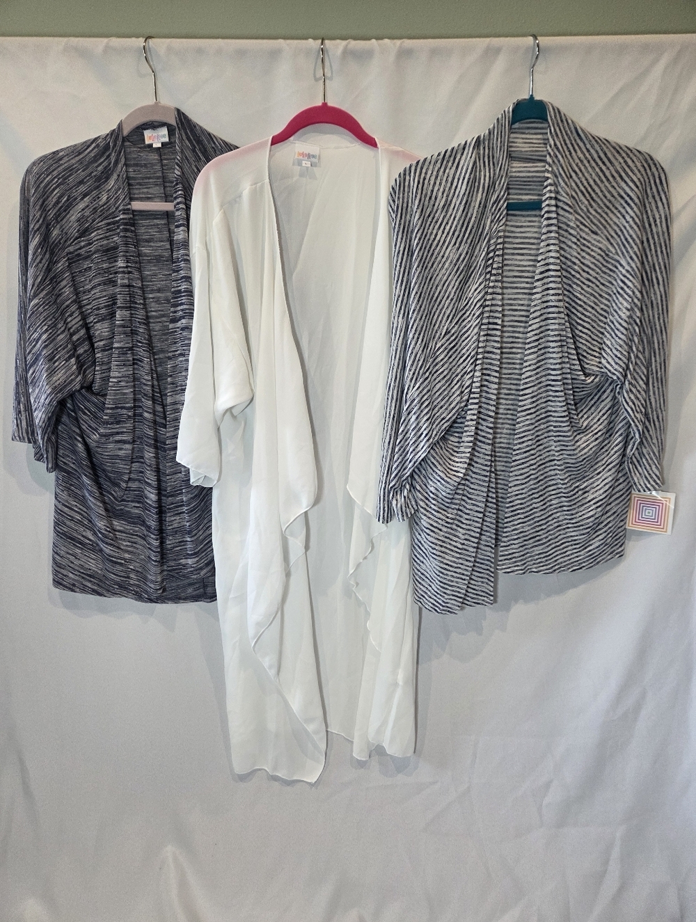 NWT Lularoe Summer Cardigan Kimono Lot Womans Size L Bundle BLUE & WHITE